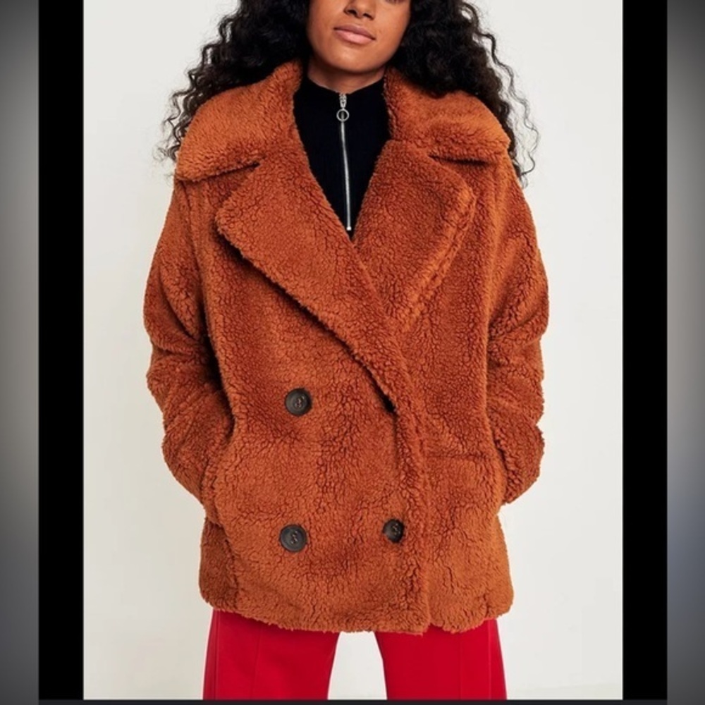 Free People Burnt Orange Oversized Teddy Coat — Size XS
